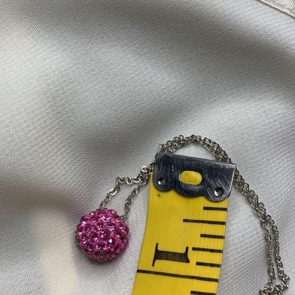 Pink pave crystal ball choker necklace on a silver tone chain - Picture 5 of 5